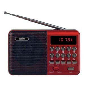Perfeo радиоприемник цифровой PALM FM+ 87.5-108МГц/ MP3/ питание USB или 18650/ красный (i90-RED)