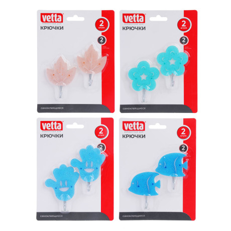 Крючки самоклеящиеся тм VETTA, сталь Q195, полипропилен, акрил, 4 дизайна, 2шт