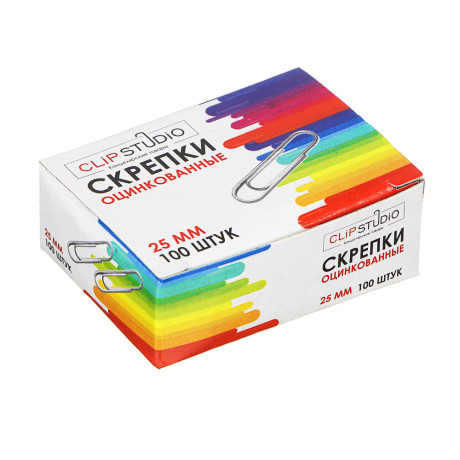 ClipStudio Скрепки металлические оцинкованные 25мм, 100шт в картонной коробке