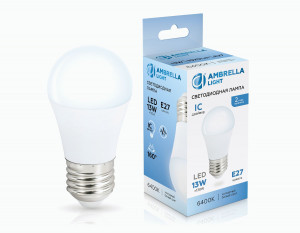 Ambrella лампа св/д шар G45 E27 13W(1070lm) 6400K 6K 45х89 IC 451306