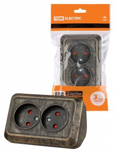 TDM Розетка угловая 2 мест. ОУ (шторки) IP20 250В 10А бронза "Ладога" SQ1801-0289