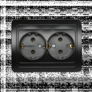 Smartbuy Марс роз. СУ 2-местная с заземлением 16А черная,  (SBE-02b-16-S2-Z-c)