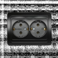 Smartbuy Марс роз. СУ 2-местная с заземлением 16А черная,  (SBE-02b-16-S2-Z-c)