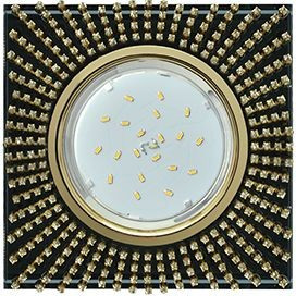 Ecola GX53 H4 св-к Стекло Квадрат c прозр.стразами золото-золото фон черный 40x123 FP53SGECB (10!)