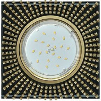 Ecola GX53 H4 св-к Стекло Квадрат c прозр.стразами золото-золото фон черный 40x123 FP53SGECB (10!)
