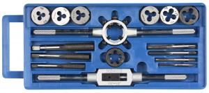 Набор ЗУБР "МАСТЕР" с металлореж. инстр., метчики однопроходные и плашки М3-М12, оснастка - в пласти