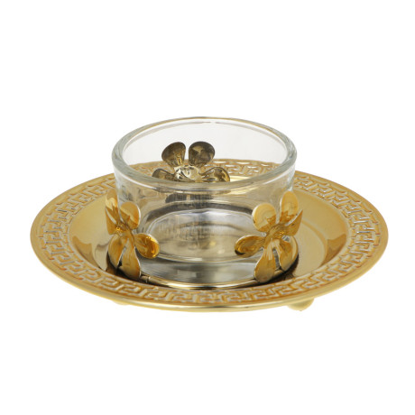 Подсвечник металлический со стеклянным стаканом для одной свечи, 10х10х3 см, арт.1