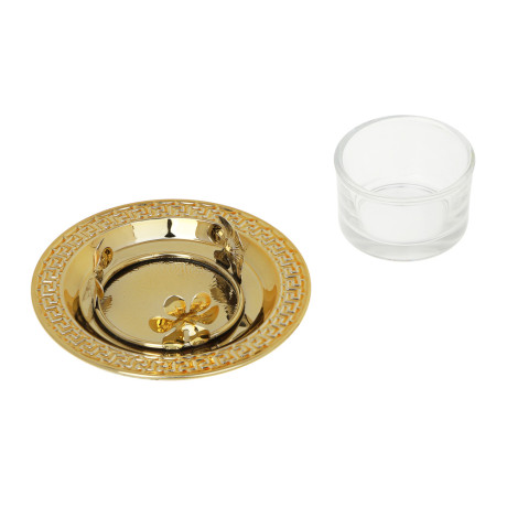 Подсвечник металлический со стеклянным стаканом для одной свечи, 10х10х3 см, арт.1