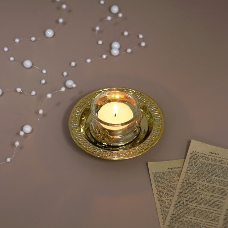 Подсвечник металлический со стеклянным стаканом для одной свечи, 10х10х3 см, арт.1