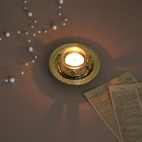 Подсвечник металлический со стеклянным стаканом для одной свечи, 10х10х3 см, арт.1