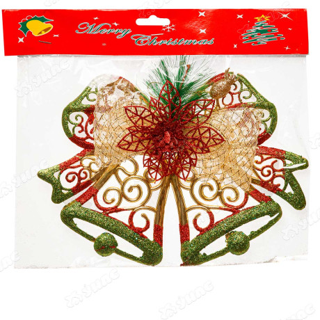 Подвеска Т043 Колокольчики+бантом h-20/27см золото+красн+зелен х120