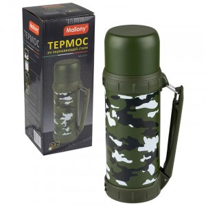 Термос MILITARY 1,2л узкое горло с кнопкой, 1 чашка, нерж сталь 106673 Mallony