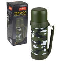 Термос MILITARY 1,2л узкое горло с кнопкой, 1 чашка, нерж сталь 106673 Mallony