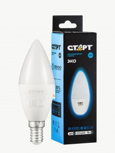 СТАРТ лампа св/д Свеча С37 E27 7W(560lm) 6500K 6K 100x37 матов пласт/металл холодный белый WS 17277