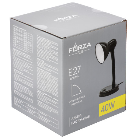 FORZA Лампа настольная, Е27, 28см, 40Вт, 220В, с выключателем, шнур 75 см, черный