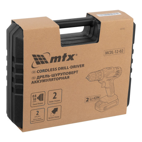 Дрель-шуруповерт аккумуляторная MCDL-12-02, Li-Ion, 12 В, 2 акк. MTX