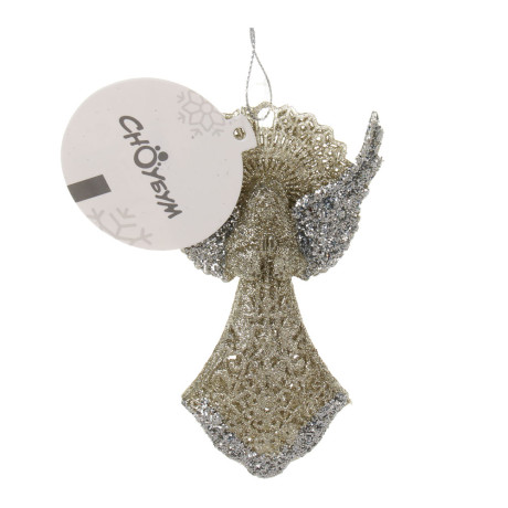 СНОУ БУМ Подвеска декоративная "Ангел" 13 см, пластик, глиттер, золото