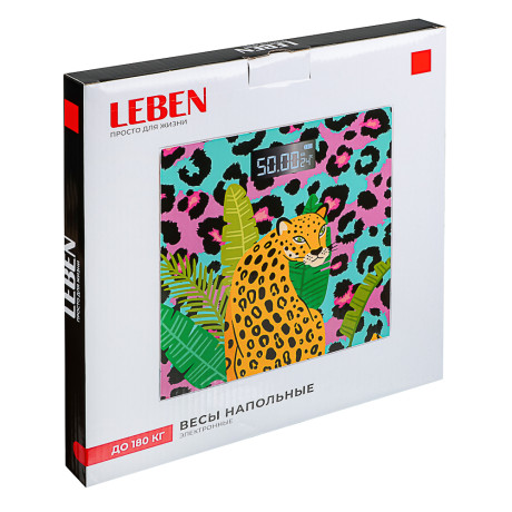 LEBEN Весы напольные электронные Modern Style, ЖК-дисплей, макс. нагр. до 180кг, 26х26 см