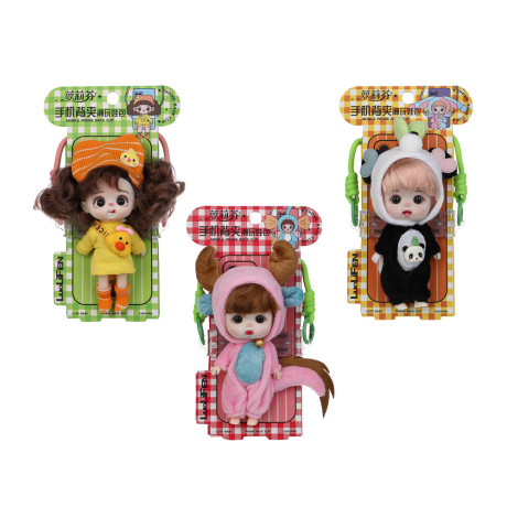 Держатель для телефона с куклой 13см на шнурке, пластик, текстиль, 10,5х8х13 см
