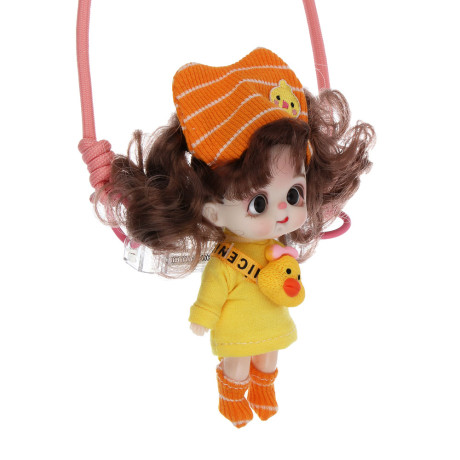 Держатель для телефона с куклой 13см на шнурке, пластик, текстиль, 10,5х8х13 см