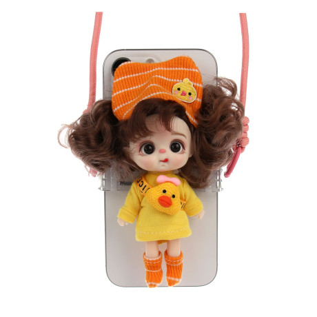 Держатель для телефона с куклой 13см на шнурке, пластик, текстиль, 10,5х8х13 см