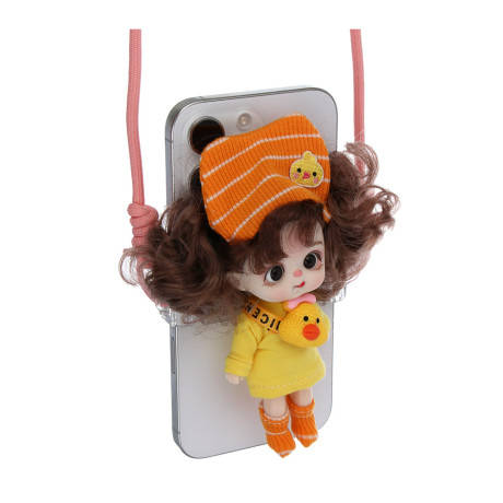 Держатель для телефона с куклой 13см на шнурке, пластик, текстиль, 10,5х8х13 см