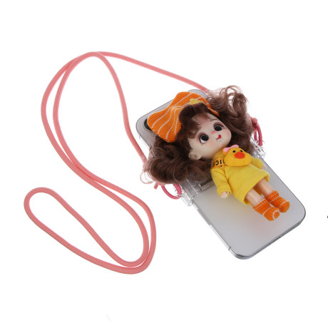 Держатель для телефона с куклой 13см на шнурке, пластик, текстиль, 10,5х8х13 см