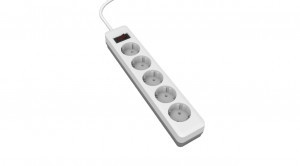 LEEK сетевой фильтр ПВС 3х0.75 5роз. 3м 10А белый/серый, земля, выкл 70201-0005