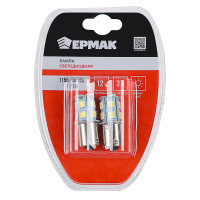 ЕРМАК Лампа светодиодная T15, (13 SMD-5050, 1156, BA15S), 12В,белый, 2 шт., блистер