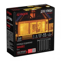 VEGAS Гирлянда-занавес ул. (без блока питания) 24V, 96LED теплый 1*2м/6нит., IP44, соед., прозр.