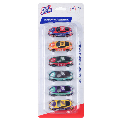 BY Русские Супергерои Машинки Супергероев, набор 6 машинок, ABS, 34,1х13,1х3,3см