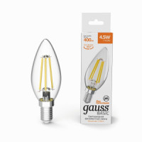 Gauss BASIC Filament лампа Свеча 4.5W(400lm) 2700К 2K E14 филамент (нитевидная) прозр. 1031115