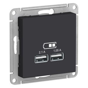 Systeme Electric AtlasDesign мех роз СУ 1 мест 2хUSB карбон A+A Iв=1,05-2,1А Uв=5В(пл осн) ATN001033