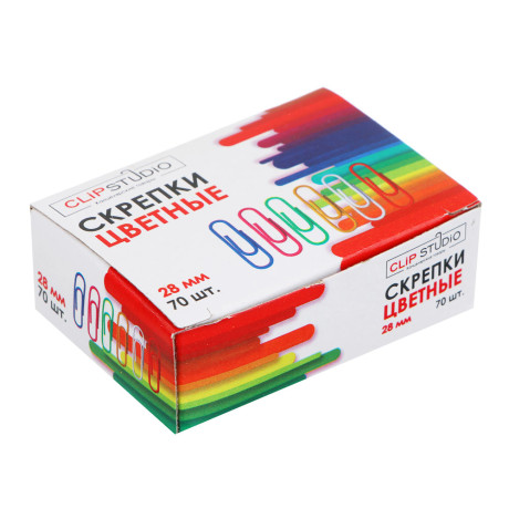 ClipStudio Скрепки металлические цветные 28мм, 70 шт в картонной коробке