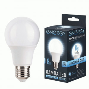 Energy лампа св/д ЛОН А60 E27 8W(595lm) 6500К 6К 59x108 матов (10!) 109306