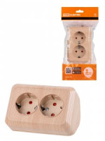 TDM Розетка угловая двойная 2П+3 ОУ с з/ш IP20 250В 16А сосна &quot;Ладога&quot; SQ1801-0443