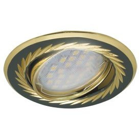 Ecola KL6A MR16 GU5.3 св-к литой поворот.гравир.Листья по Кругу.Черн. Хром/Зол.23x86 FB1616EFY (10!)