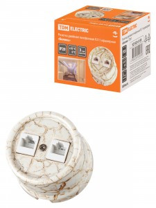 TDM Болонь Розетка двойная телефонная RJ11 мрамор Ретро SQ1820-0150