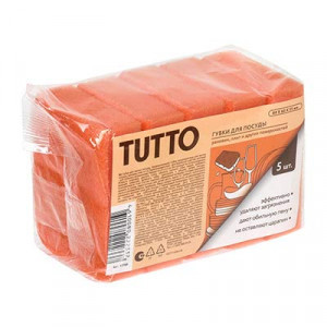 Губки для посуды, поролон/абразив, 80*60*25 мм, 5 шт, оранжевые/Tutto, 17785