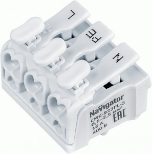 Navigator клемма пружин 16A Cu/Al 9 подкл. проводника (уп. 5шт, ц. за 1уп.) NTC-CMK-923PL-3 61072