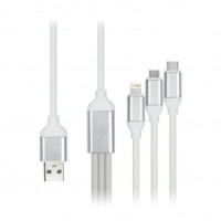 Дата-кабель USB(A)шт. - 3 в 1 micro+Type C+8pin Smartbuy резин., 1.2 м, 3А бел (iK-312QBOMB white)