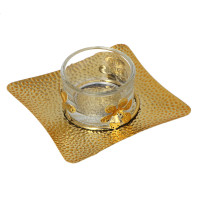 Подсвечник металлический со стеклянным стаканом для одной свечи, 10х10х3 см, арт.2