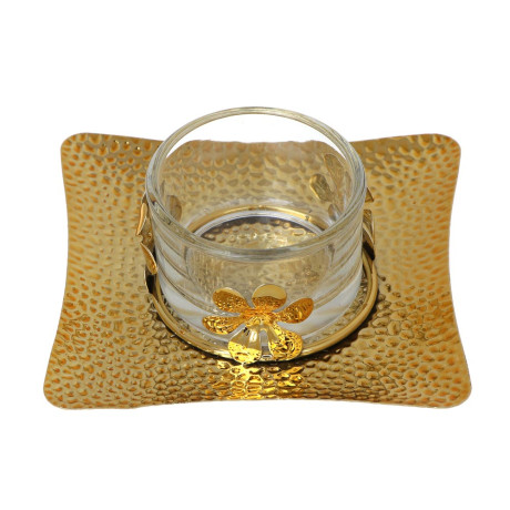 Подсвечник металлический со стеклянным стаканом для одной свечи, 10х10х3 см, арт.2