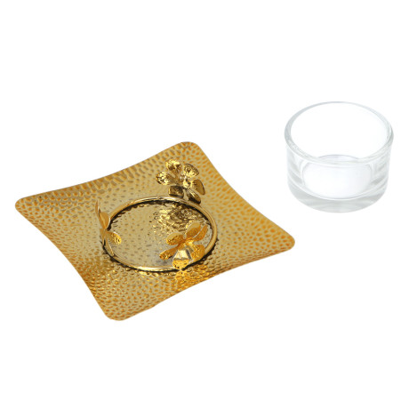 Подсвечник металлический со стеклянным стаканом для одной свечи, 10х10х3 см, арт.2