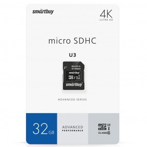 Флэш-карта (памяти) micro SDHC Smartbuy 32GB U3,адапт (SB32GBSDU1A-AD)