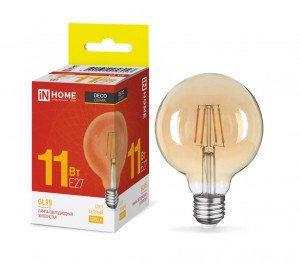 ASD/InHome лампа св/д Deco Шар GL95 E27 11W(1040lm) 3000K 2K 135x95 филамент (нитевидн) золот. 6043