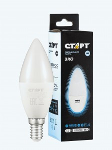 СТАРТ лампа св/д Свеча С37 E27 7W(560lm) 4000K 4K 100x37 матов пласт/металл холодный свет WS 17278