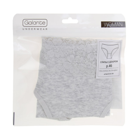 GALANTE Трусы-слипы женские с декором, р.46, 95%хлопок, 5%спандекс, серый НБ25-12
