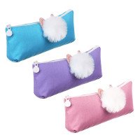 Пенал треугольный, 21х8х3,5 см, полиэстер &quot;под ткань&quot;, помпон, 3 цвета