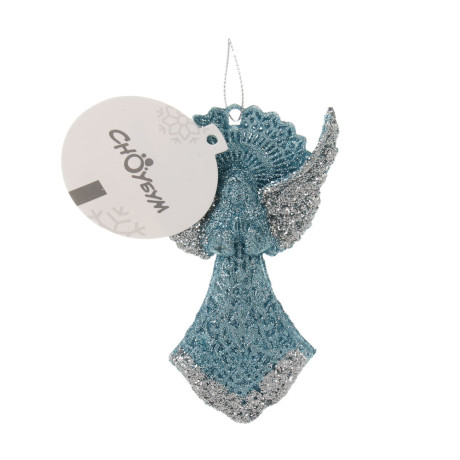 СНОУ БУМ Подвеска декоративная "Ангел" 13 см, пластик, глиттер, голубой
